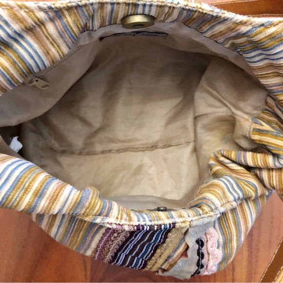 ALDO Y2K Multicolored Strips Corduroy Neutral Tone Festival Roomy Shoulder Bag - Picture 4 of 12